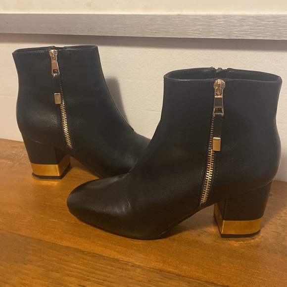 Vegan Leather Black Ankle Boots with Gold Details - Picture 3 of 7